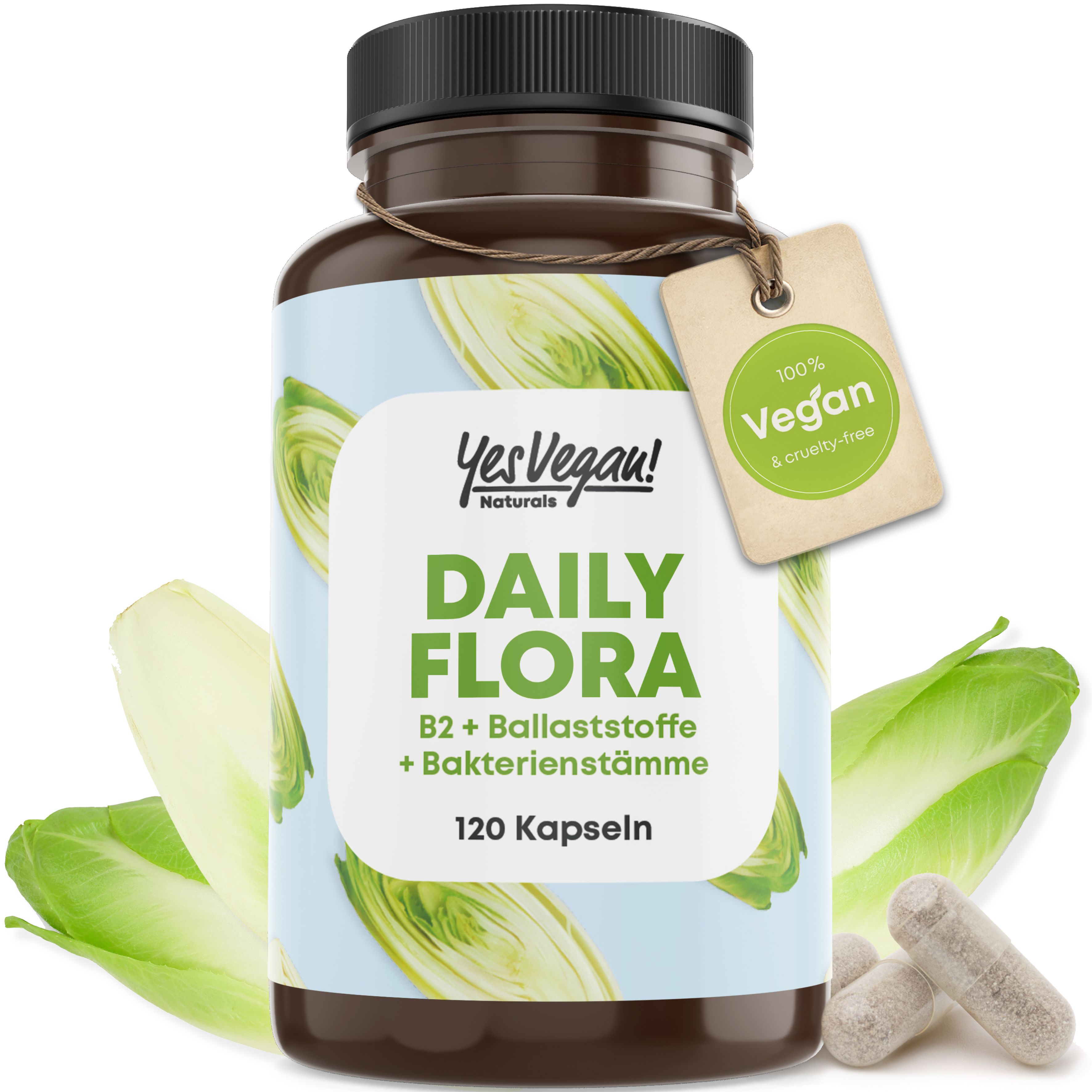Yes Vegan® Daily Flora (120 Kapseln) Kulturen Komplex mit B2 - 7 Bakterienstämme PREMIUM