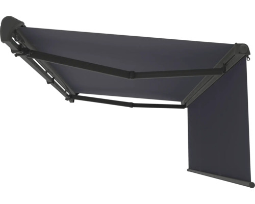 Vernazza 2x1,5 semi-cassette zonnescherm, antraciet doek, RAL7016 antracietgrijs frame, inclusief motor, afstandsbediening en noodhandzwengel met handmatig verstelbare volant (1,5m)