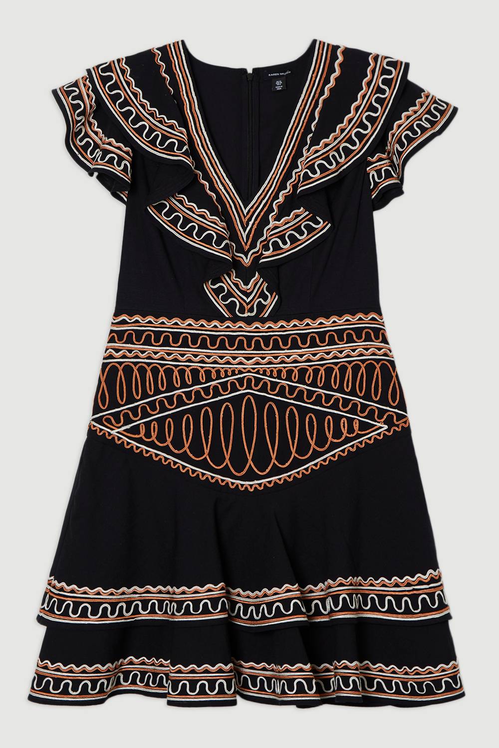 KarenMillen Robe mini en lin de coton brodé tissé à décolleté plongeant