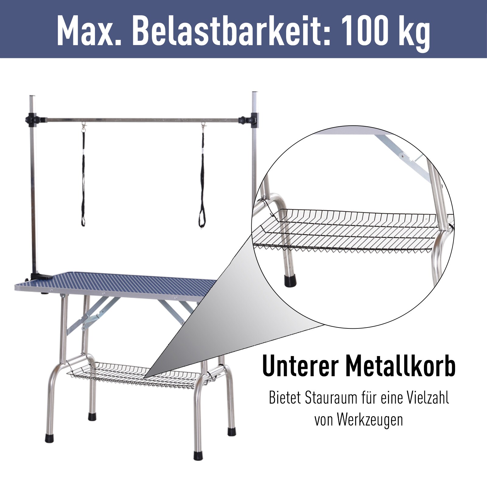 PawHut Hundetrimmtisch mit verstellbarer Stange 107 x 60 x 170 cm (LxBxH)