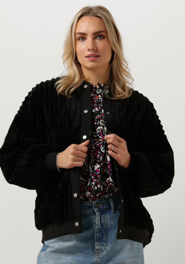 ALIX THE LABEL zwarte alix the label jack ladies woven rib fur bomber jacket