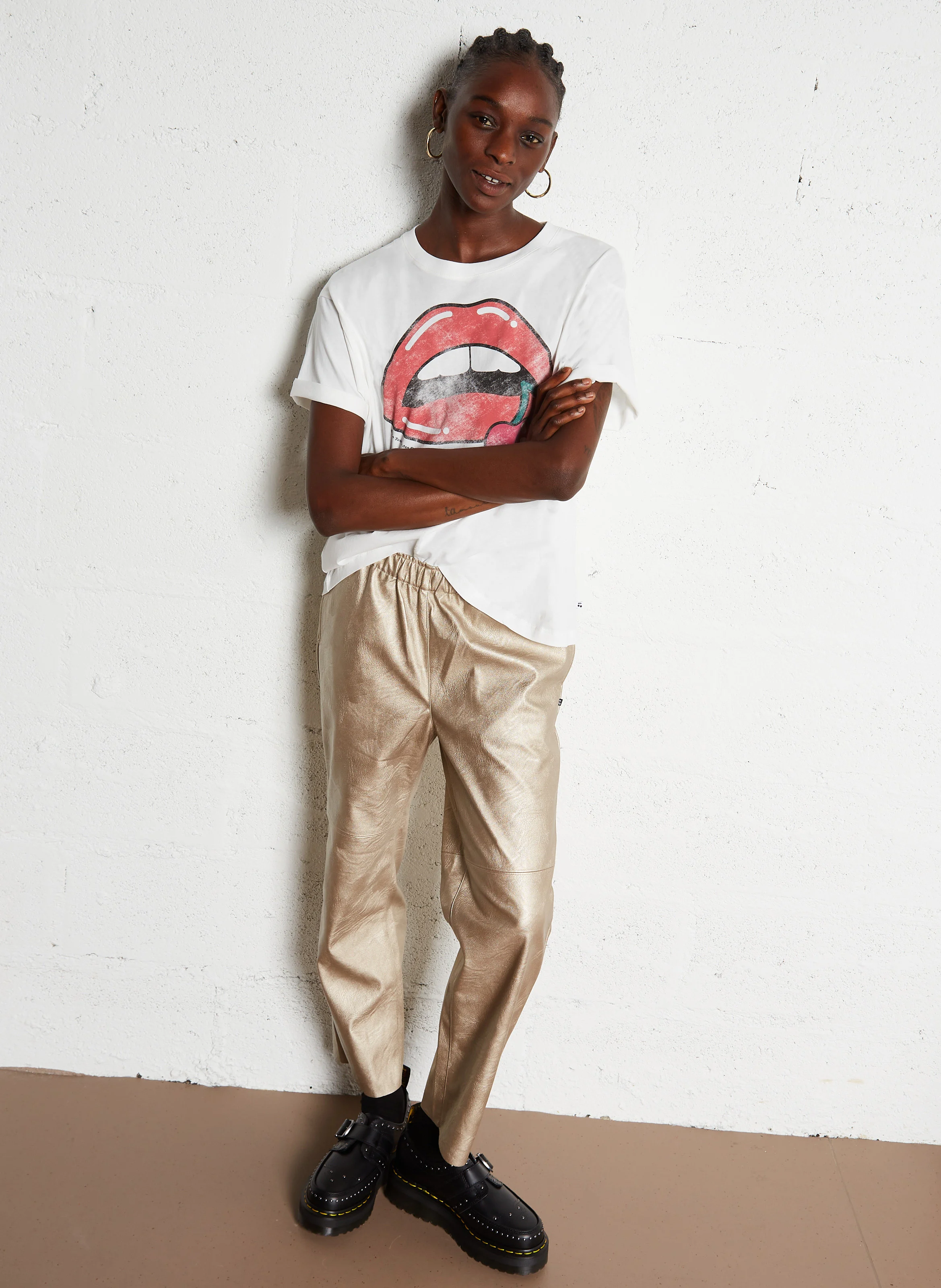ANDREE - Pantalon droit métallisé | Marron