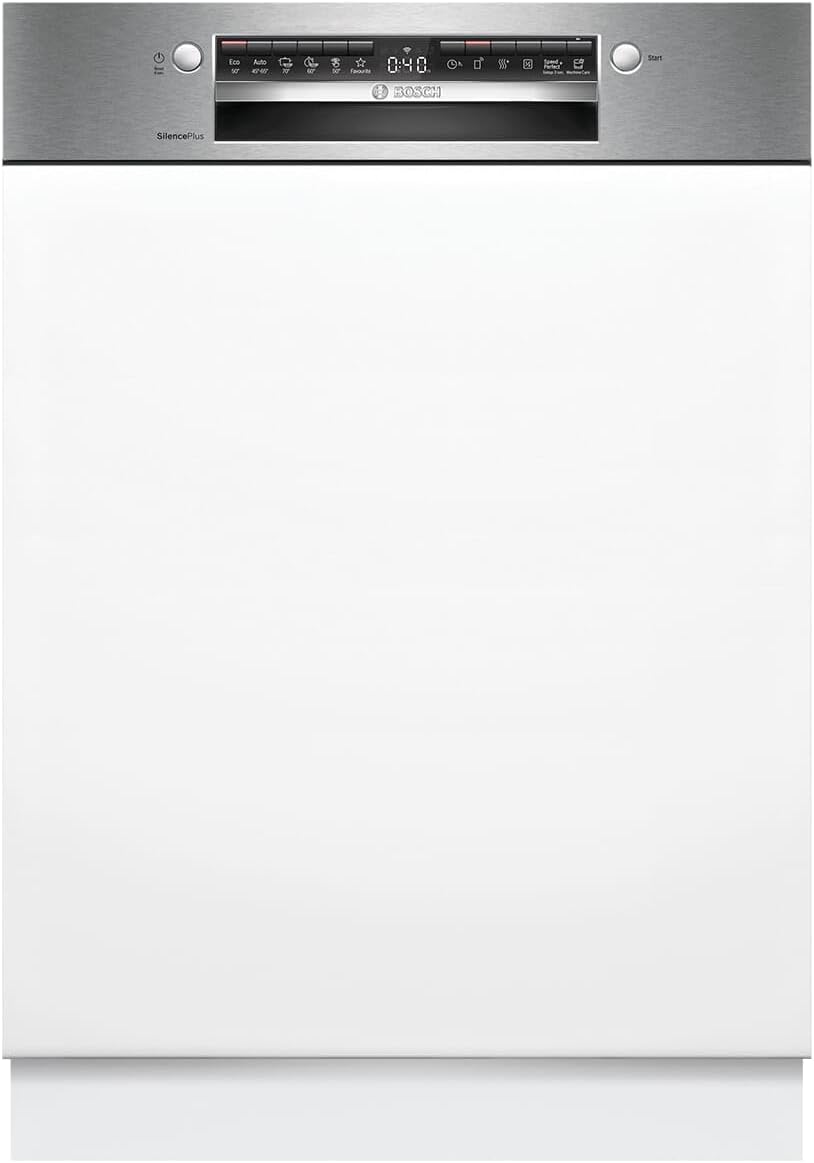 Bosch SMI4EAS28E Serie 4, Smarter Geschirrspüler Teilintegriert 60 cm, Besteckkorb, Spülmaschine Made in Germany, besonders leise, Extra Trocknen, SpeedPerfect Plus, Programmassistent, Edelstahl
