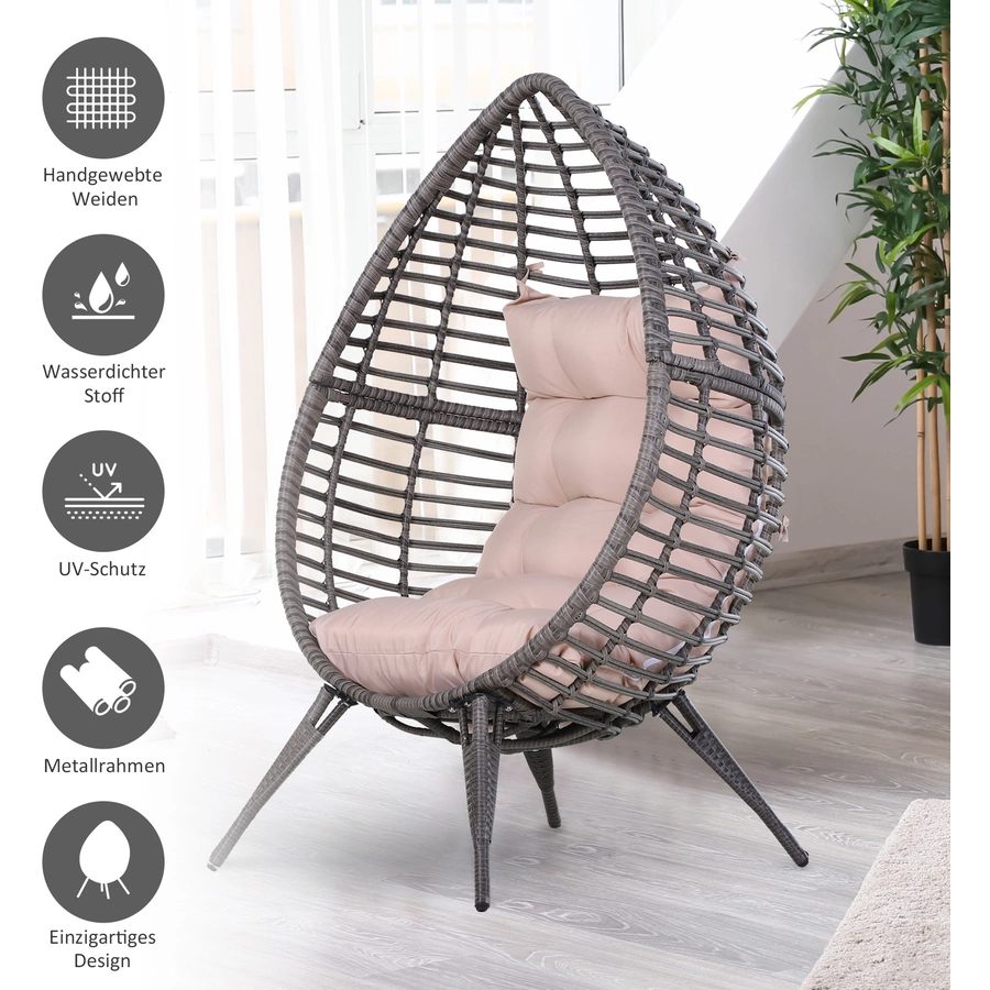 Outsunny Gartensessel in Tropfen Design grau, beige