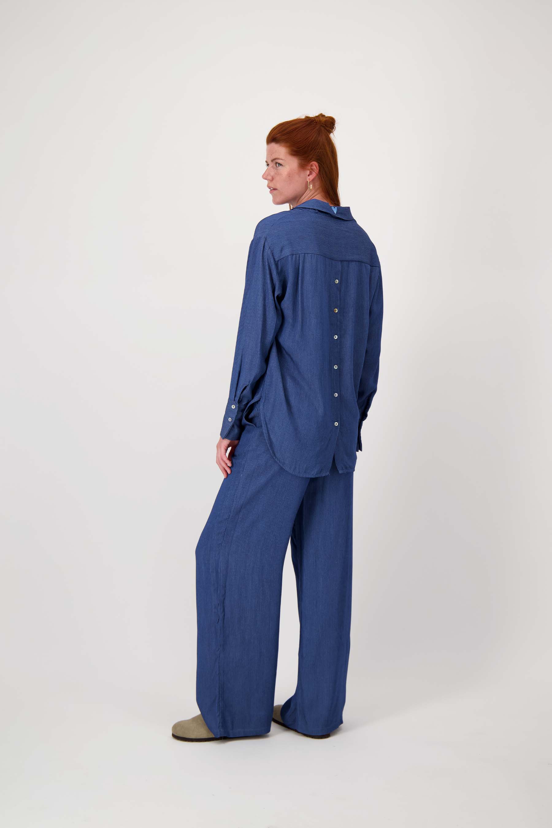 gestreepte denim blouse
