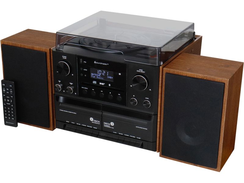 soundmaster Stereoanlage MCD5600 Braun Stereoanlage mit Plattenspieler, DAB /UKW-Radio, CD/MP3, USB, Doppelkassette und Bluetooth