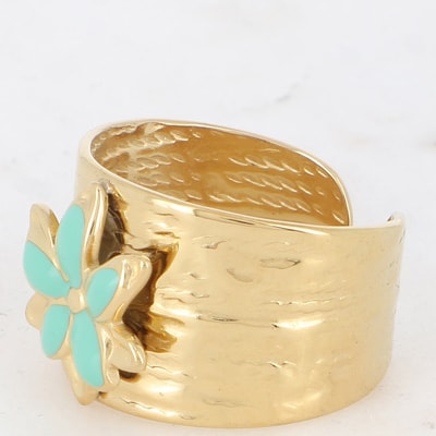 Bague Little Magnolia - Acier inoxydable doré & fleur vert glacé