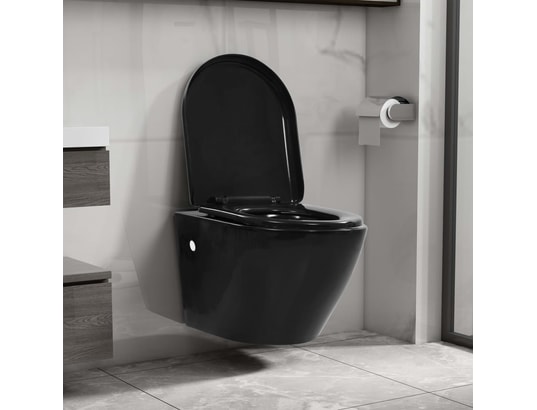 VIDAXL - Toilette suspendue au mur avec réservoir caché céramique noi...