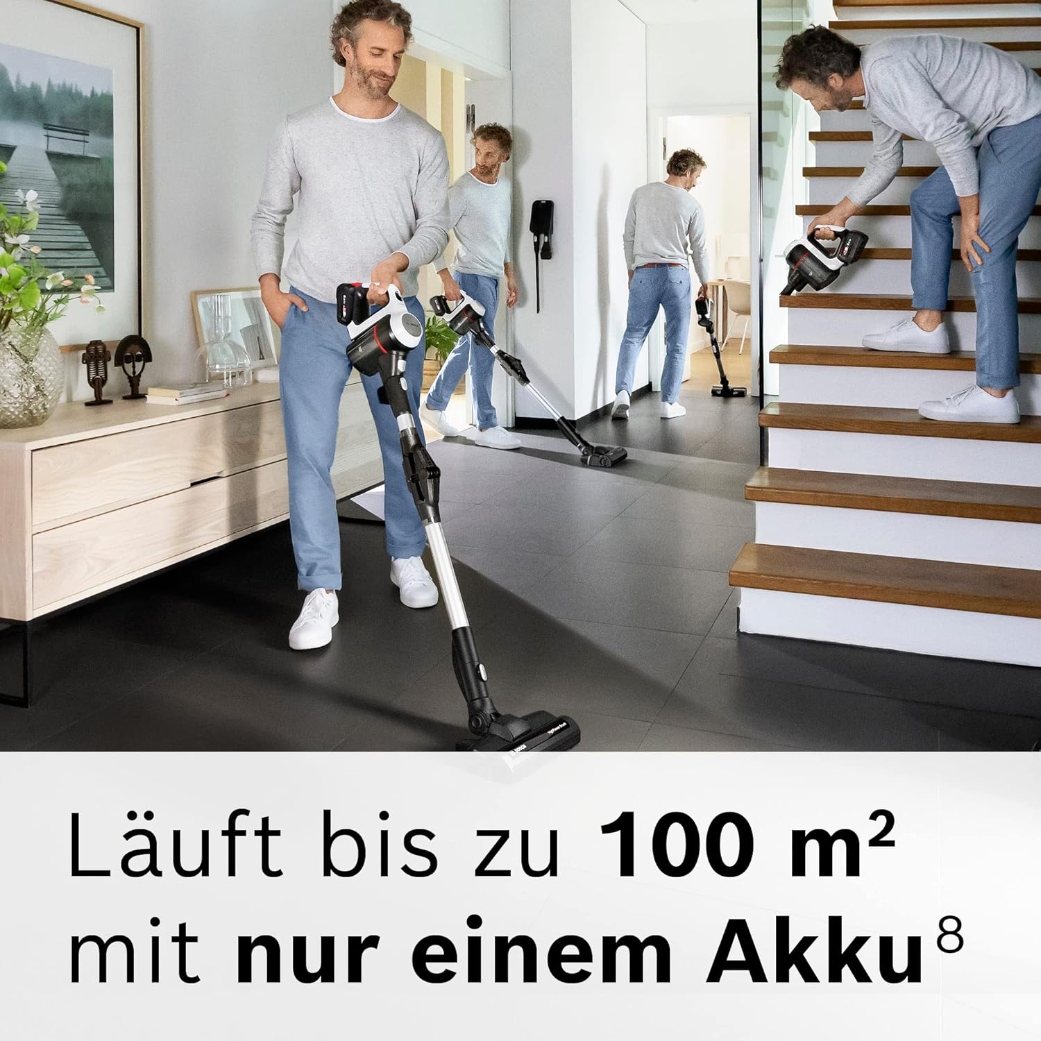 Bosch Akku-Staubsauger Unlimited 7 BSS715CARP, kabellos, Knickrohr, Hygiene-Filter, 10 Jahre Motorgarantie, 5.0 Ah Akku, Schnellladegerät, XXL-Polsterdüse, Turbostufe, Made in Germany, weiß