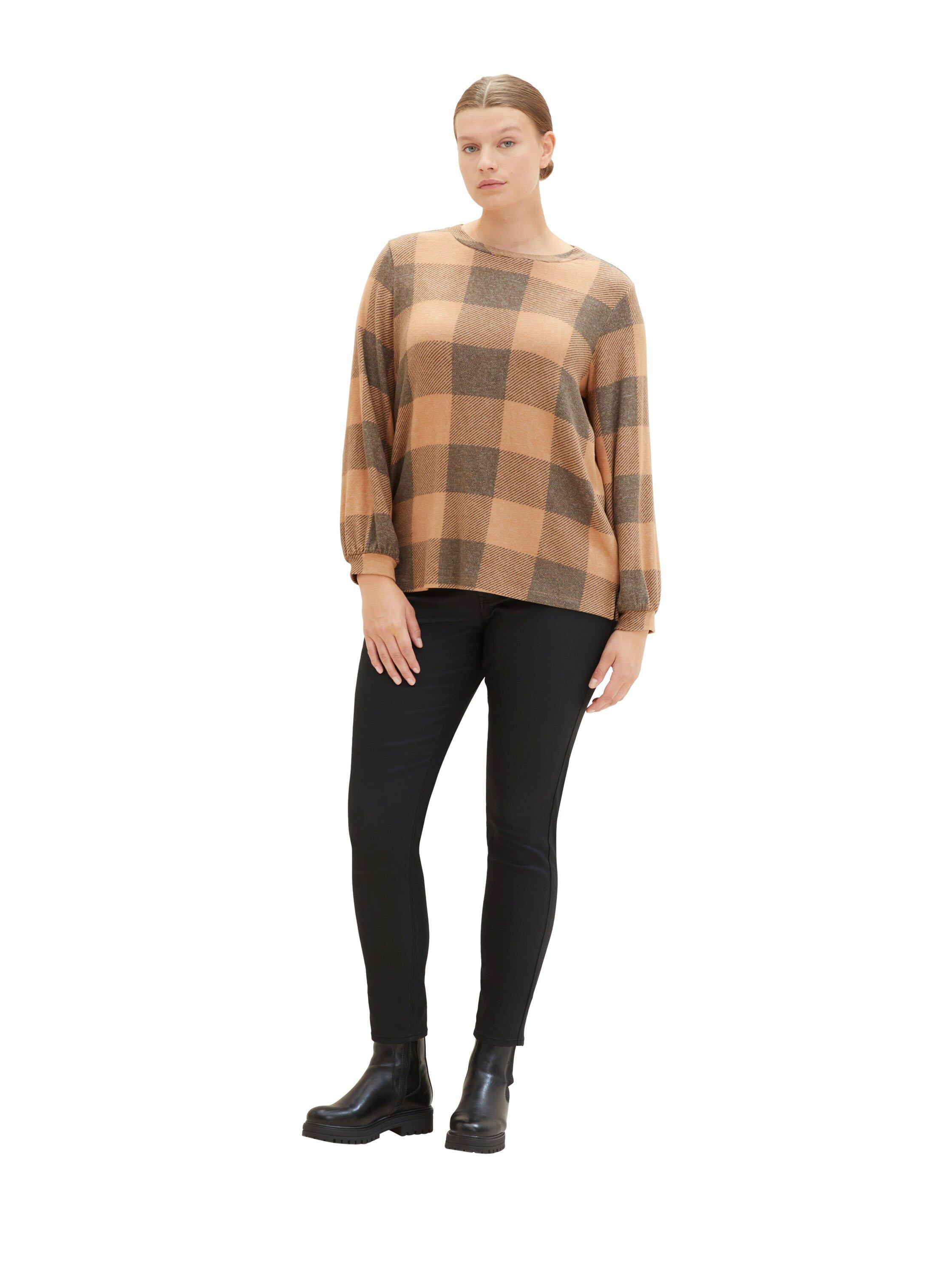 Langarmshirt mit Karomuster und Ballonärmeln