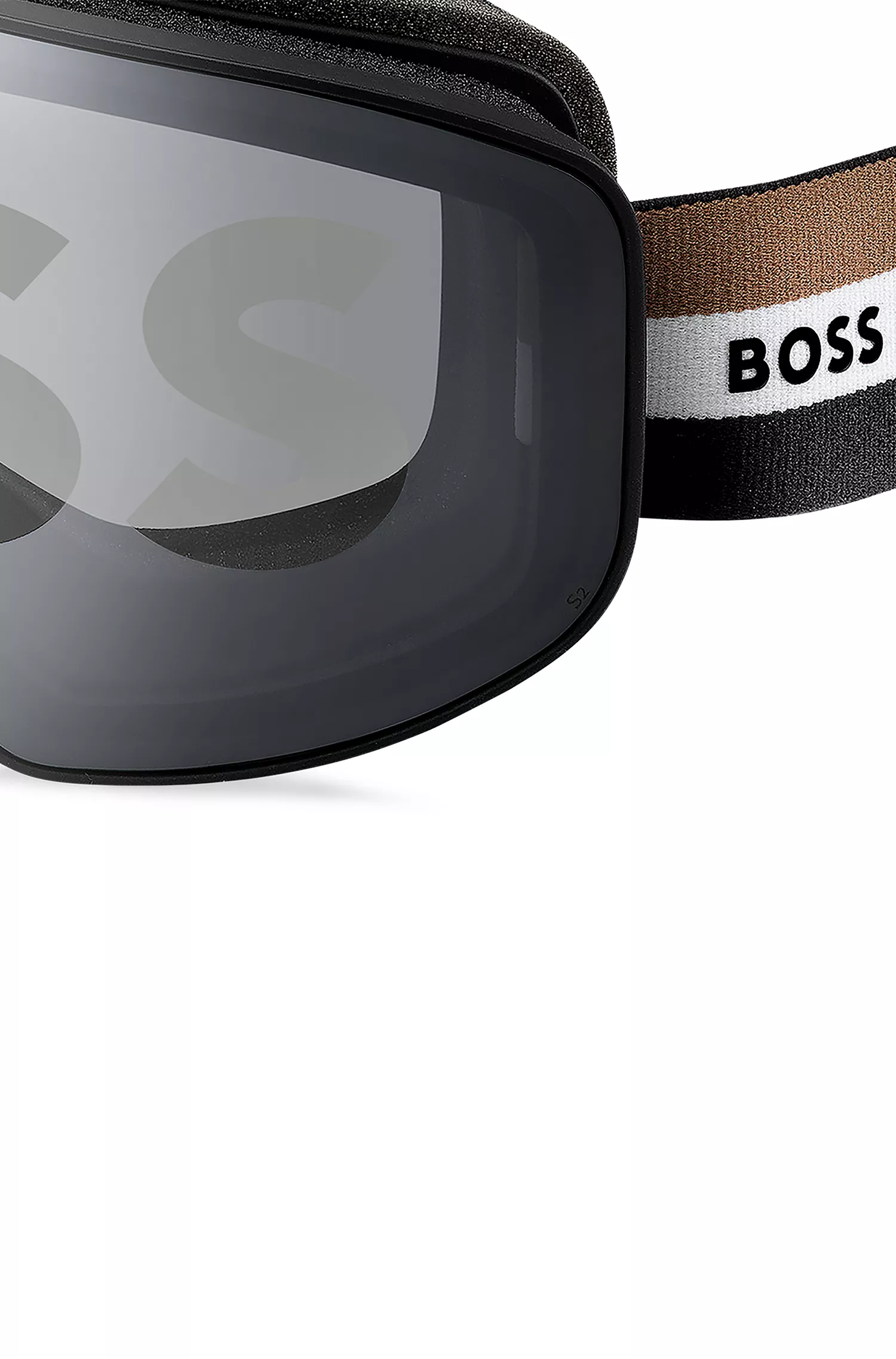 Óculos de esqui BOSS pretos com detalhes do logotipo.