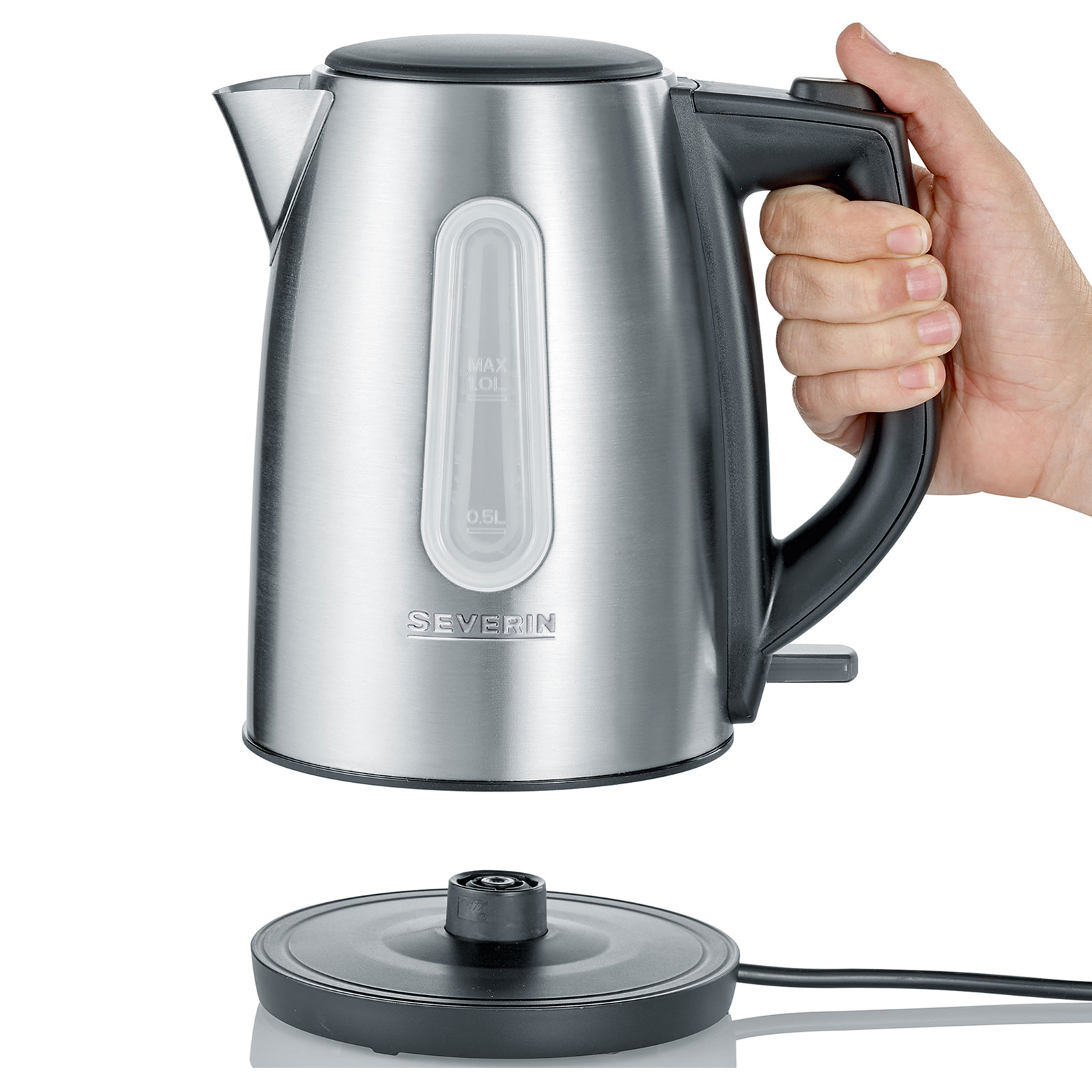 SEVERIN Wasserkocher WK 3469 - Edelstahl-schwarz - 1 Liter