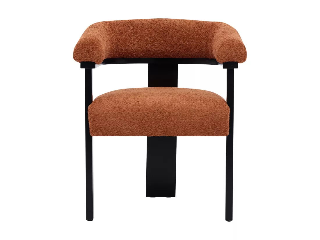 Lot de 6 chaises avec accoudoirs en tissu bouclette et bois d'hévéa noir - Terracotta - LIVELIA de Pascal MORABITO