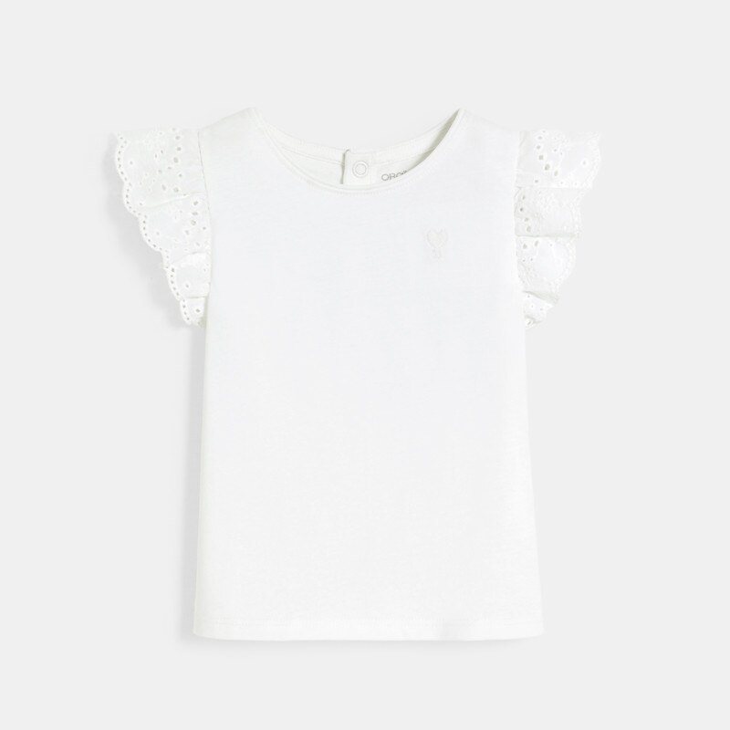 T-shirt manches broderies anglaises blanc bébé fille Blanc