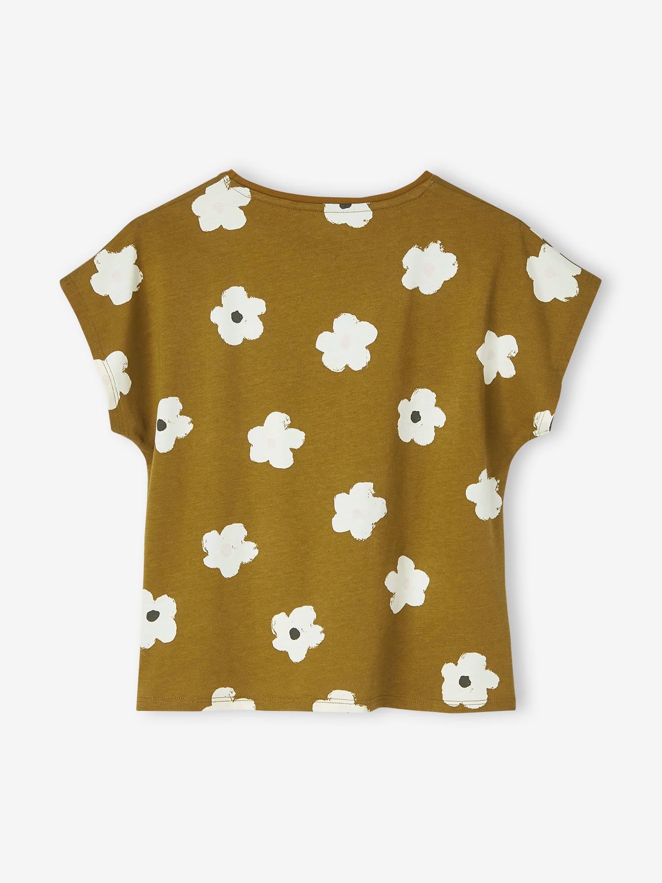 Camiseta estampada com laço elegante, para meninas, cor off-white