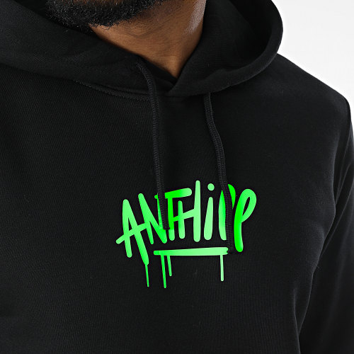 Sweat Capuche Script Noir Vert Fluo
