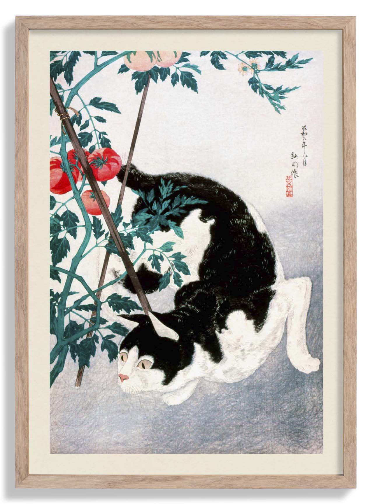 Katze mit Tomate von Takahashi Shōtei