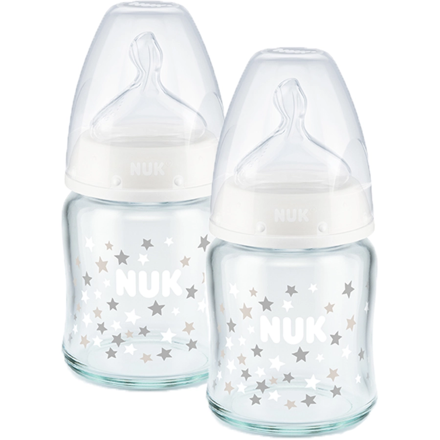 NUK Glasflasche First Choice⁺ ab der Geburt 120 ml, Temperature Control im Doppelpack weiß