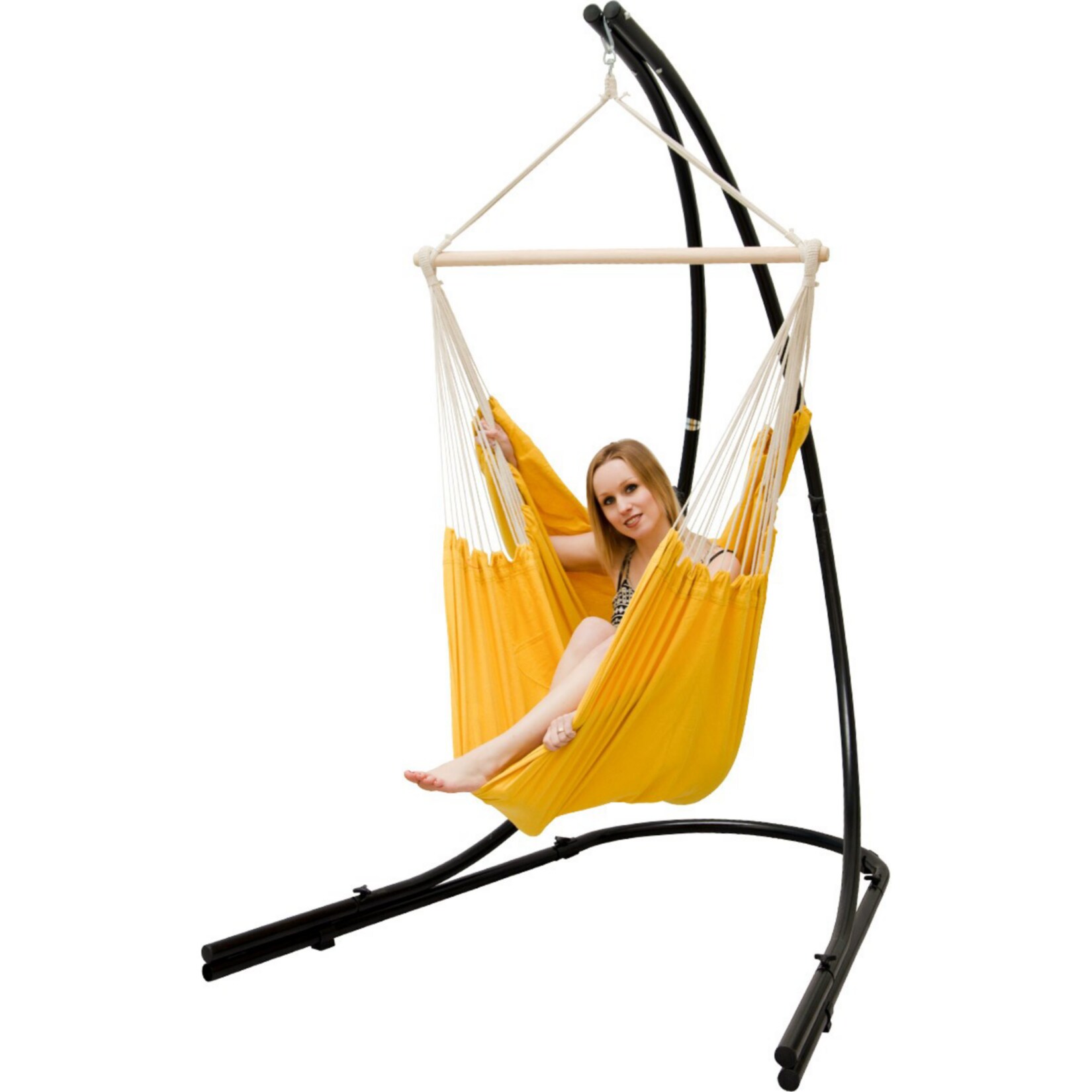 Freistehendes Stahl-Hängestuhlgestell 210cm inkl. XXL Hängesessel aus Baumwolle mit Swivel 185x130cm