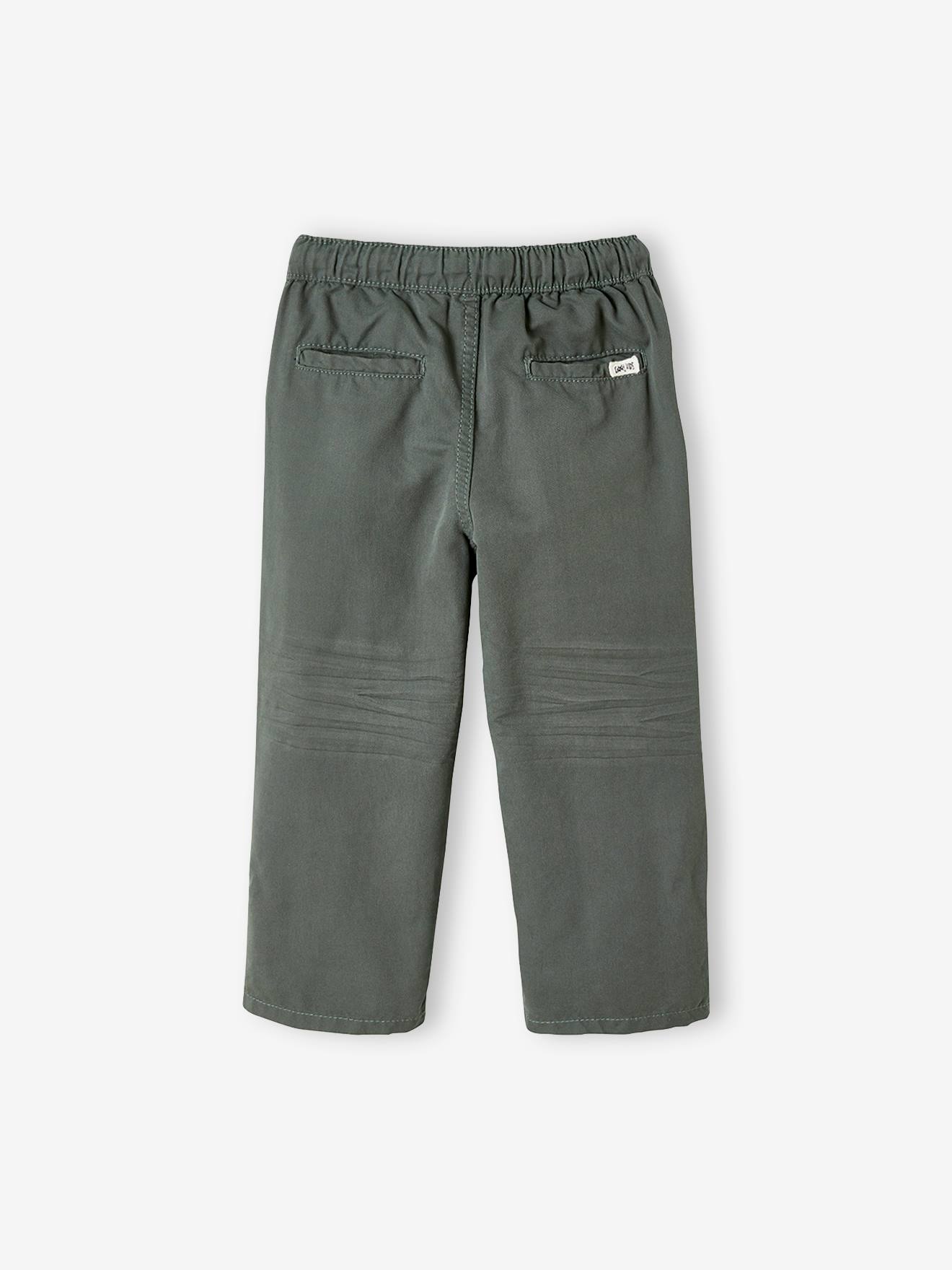 Calças indestrutíveis que se transformam em calças capri, para meninos, verde médio liso com motivos.
