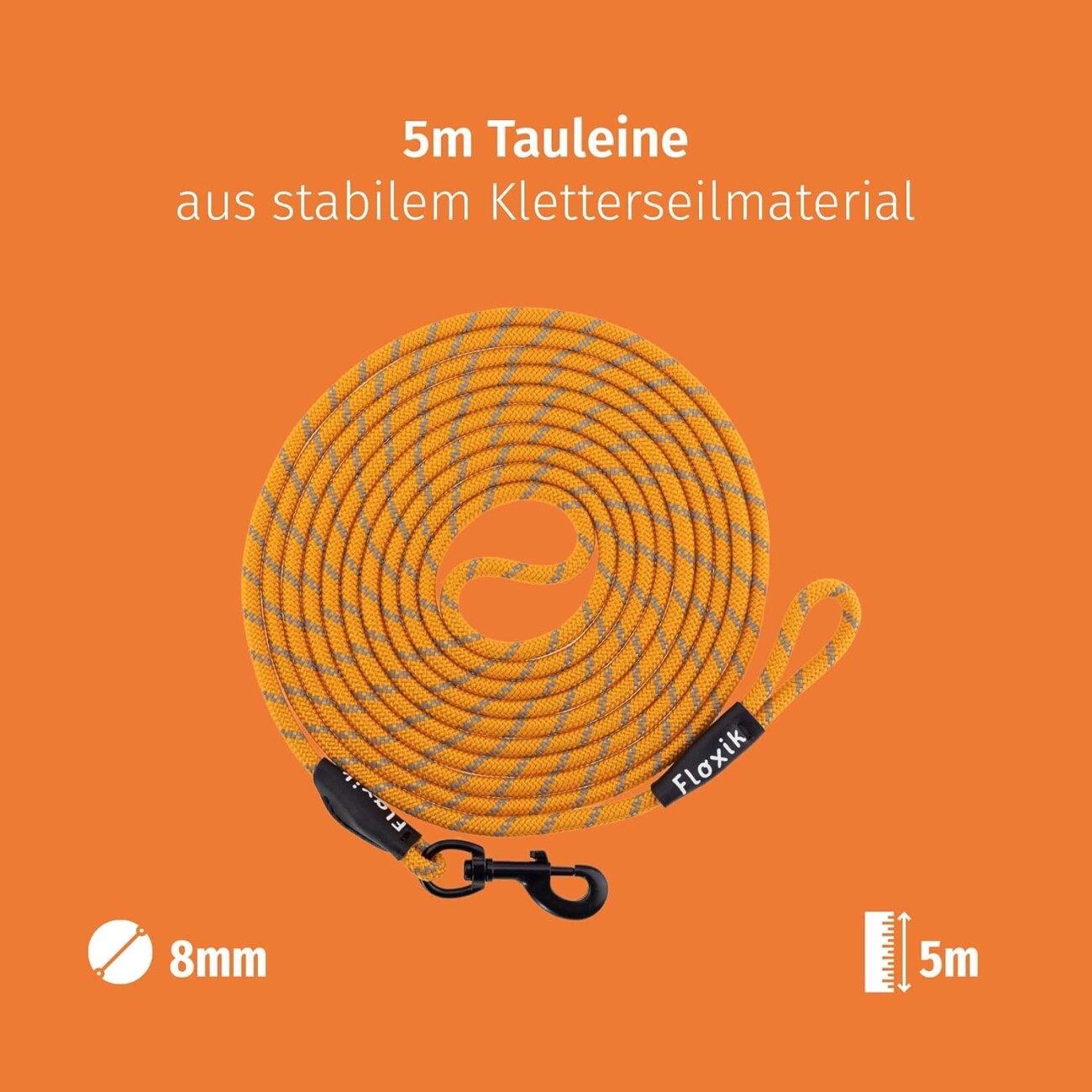 Floxik Schleppleine für Hunde - Tauleine mit Abnehmbarer Handschlaufe orange S