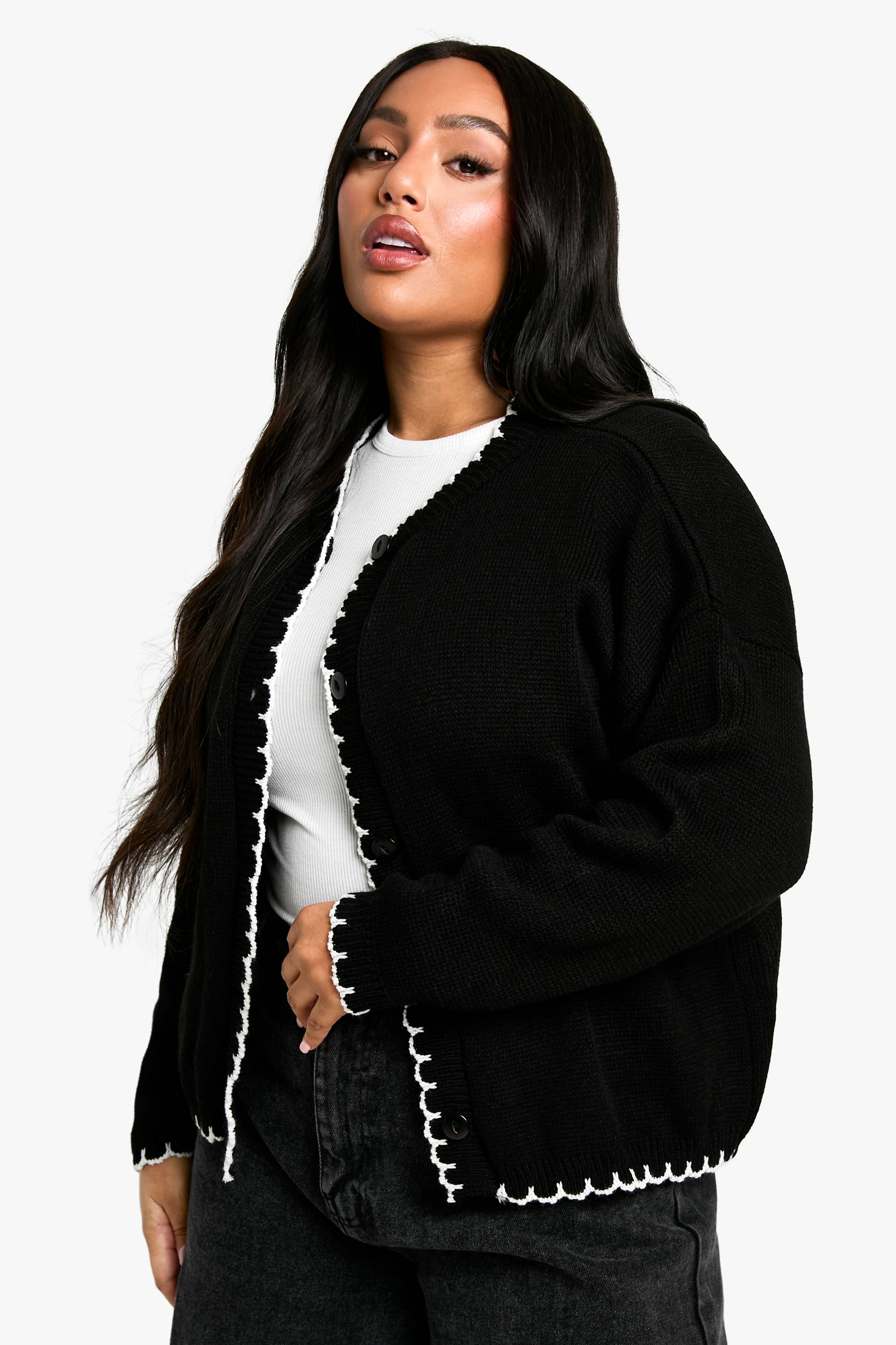 boohoo Cardigan court tricoté à surpiqûre pour grandes tailles