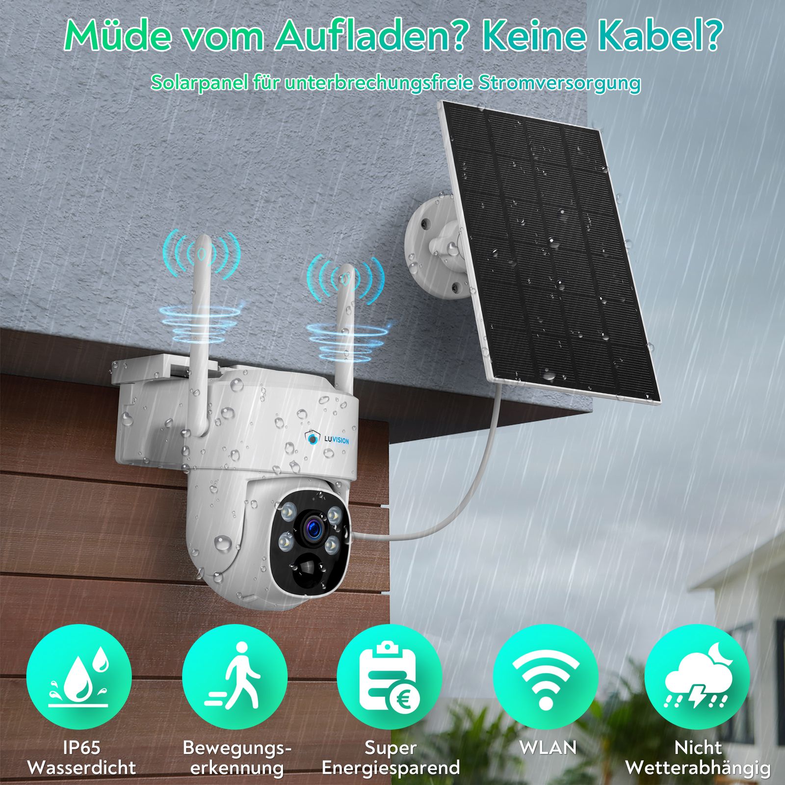 LUVISION Dual WLAN PTZ Überwachungssystem mit LED Monitor 4MP Solar PTZ Überwachungskamera Mikrofon, Sirene, Smarte Nachtsicht