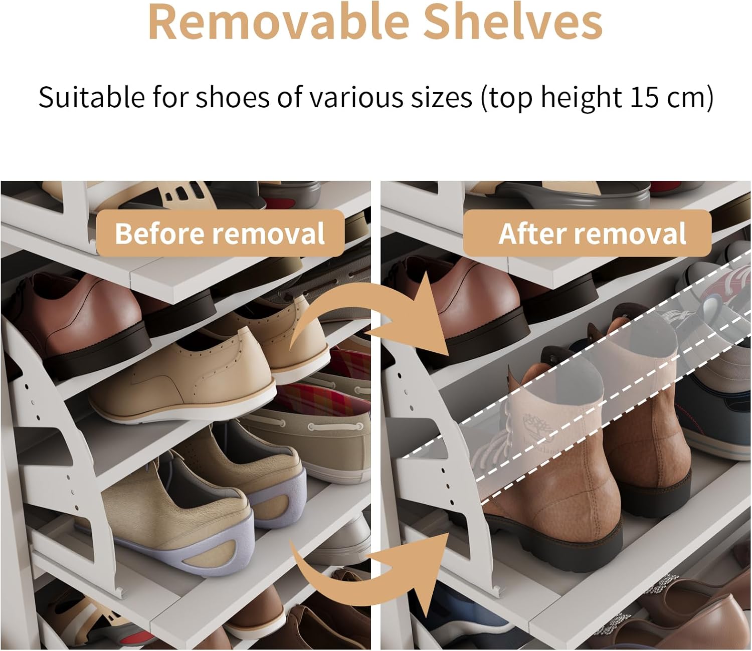 VOWNER Schuhschrank mit 4 Klappen, Schuhschrank Schmal Schuhregal, mit 12 Fächern, Schuhablage Verstellbar, 105 x 30 x 80 cm, Anti-Kipp-Vorrichtung für Eingangsbereich, Flur, (Weiss)