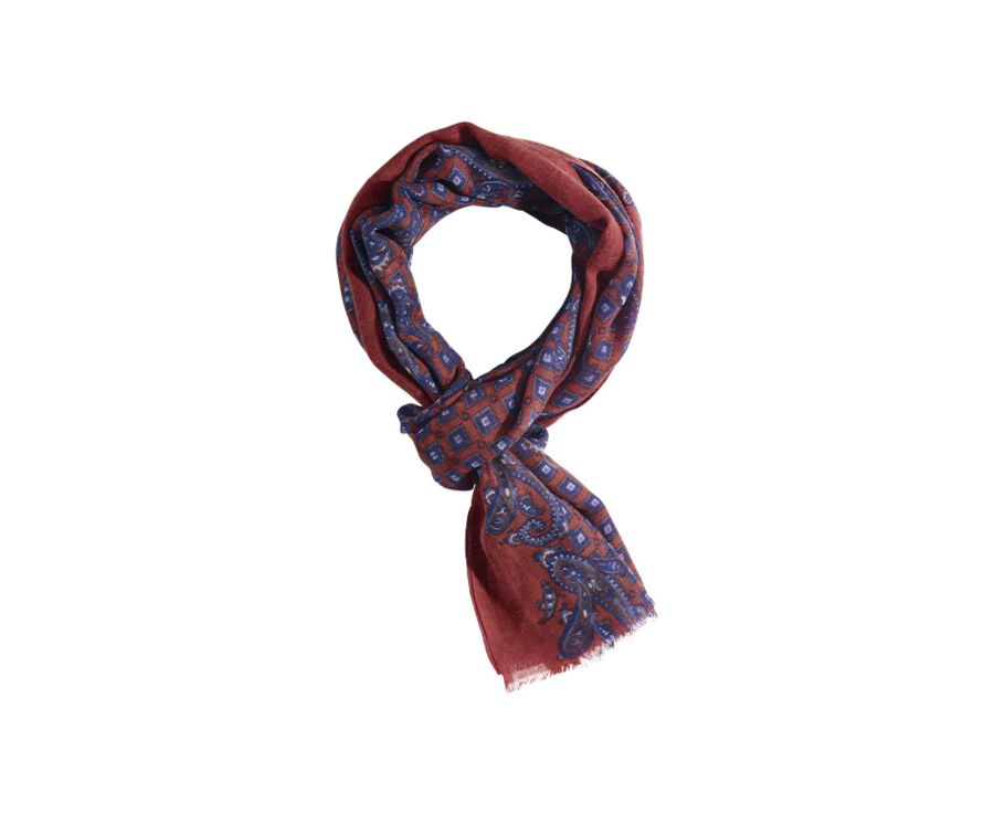 Écharpe Laine Rouge motif Navy