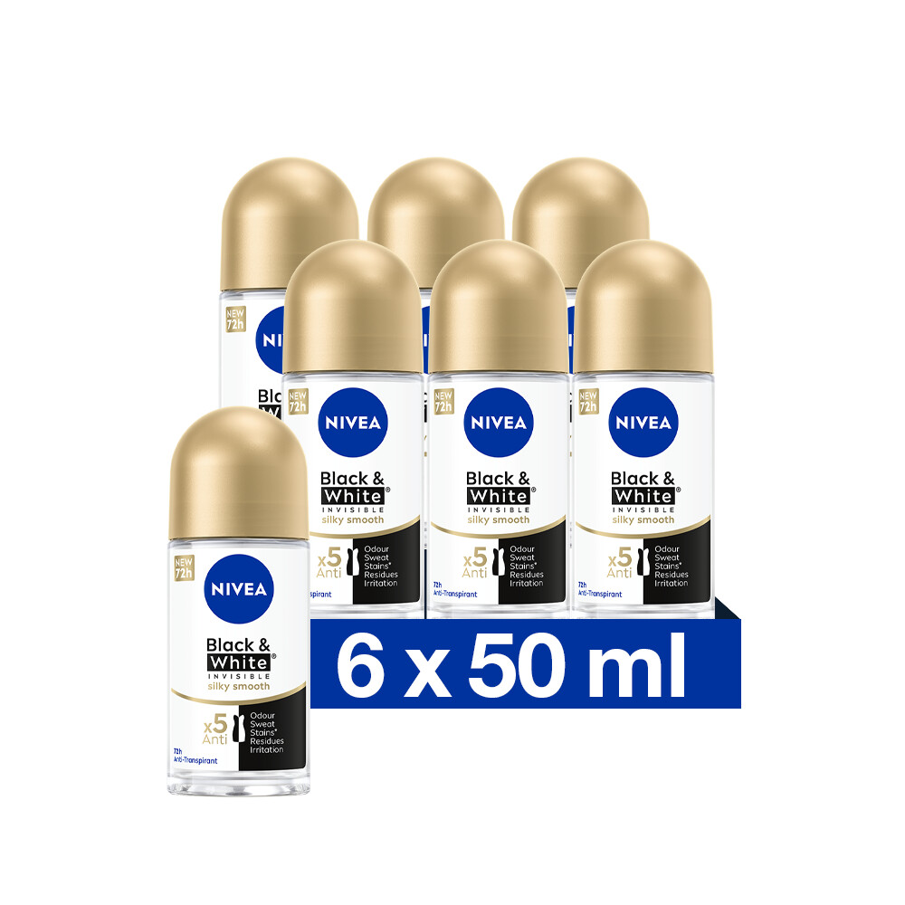6x Nivea Deodorant Roller Black & White Silky Smooth50 ml