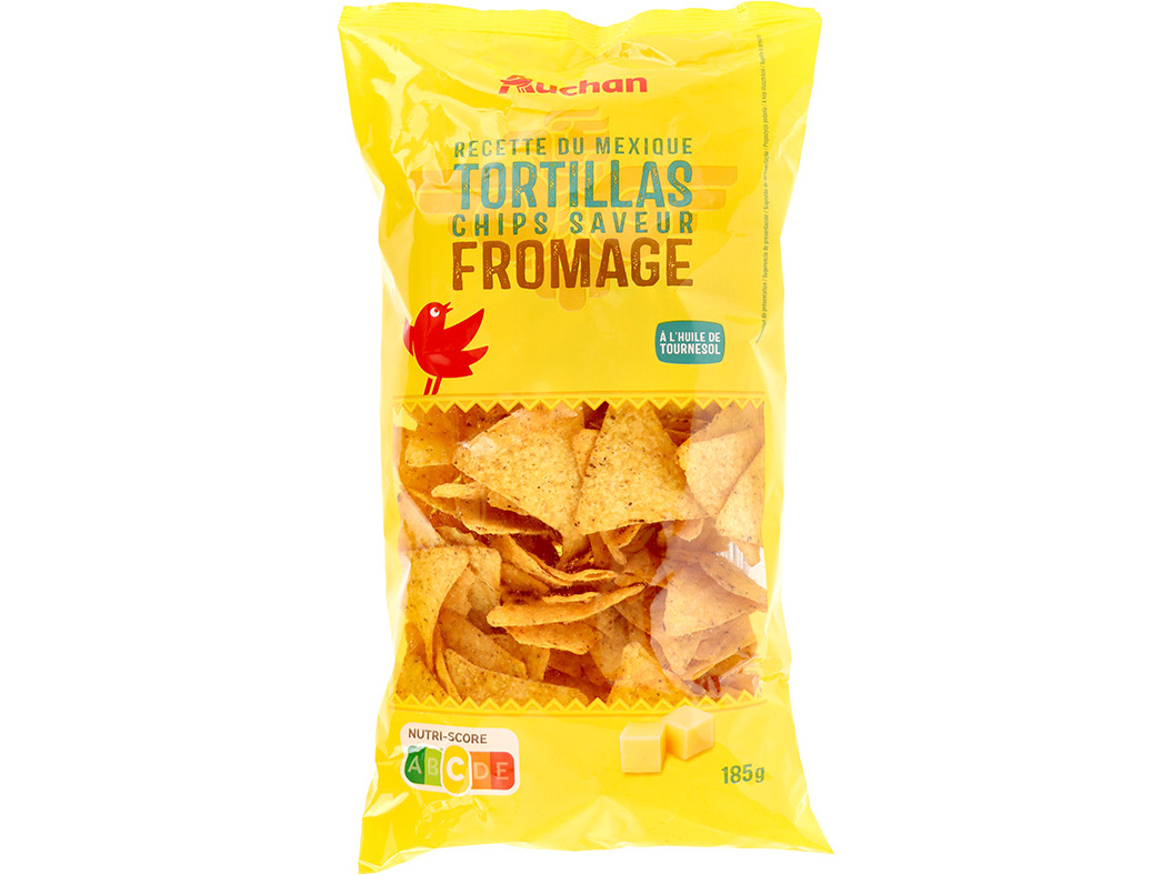 TORTILHAS AUCHAN À BASE MILHO SABOR QUEIJO COM ÓLEO GIRASSOL 185G