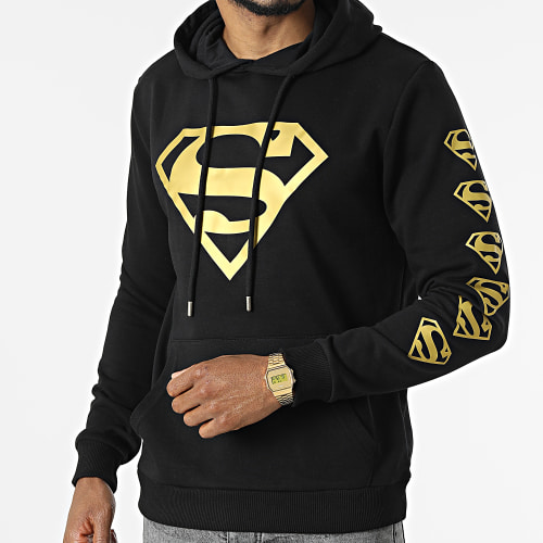 Sweat Capuche Front And Sleeve Noir Doré