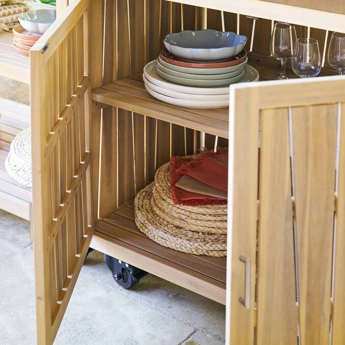 Module 2 portes à roulettes pour cuisine d'été LODGIA Beige