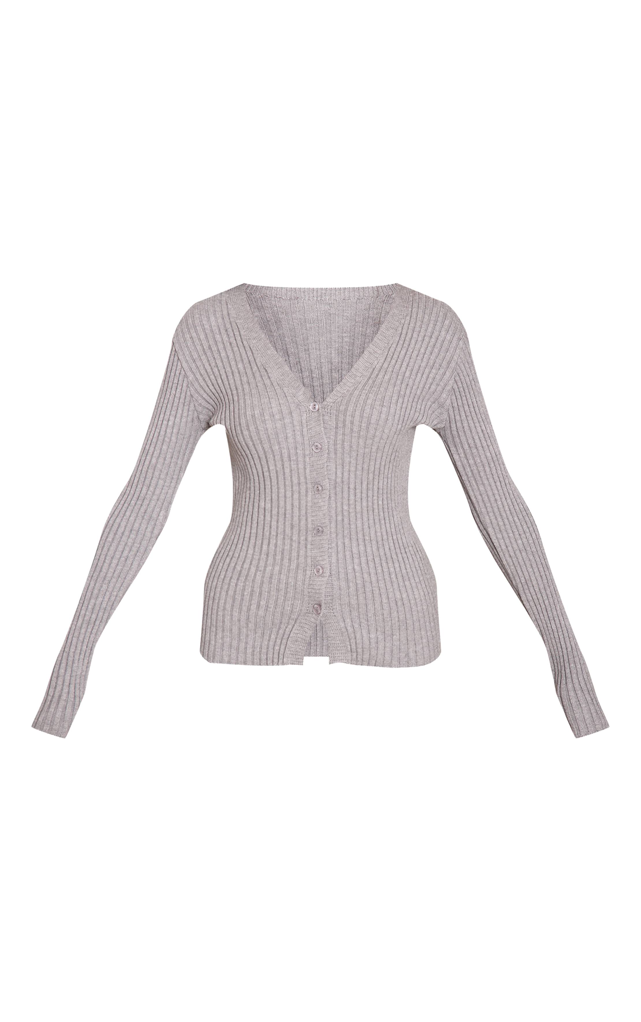 Gris Cardigan Côtelé À Manches Longues Boutonné Sur Le Devant