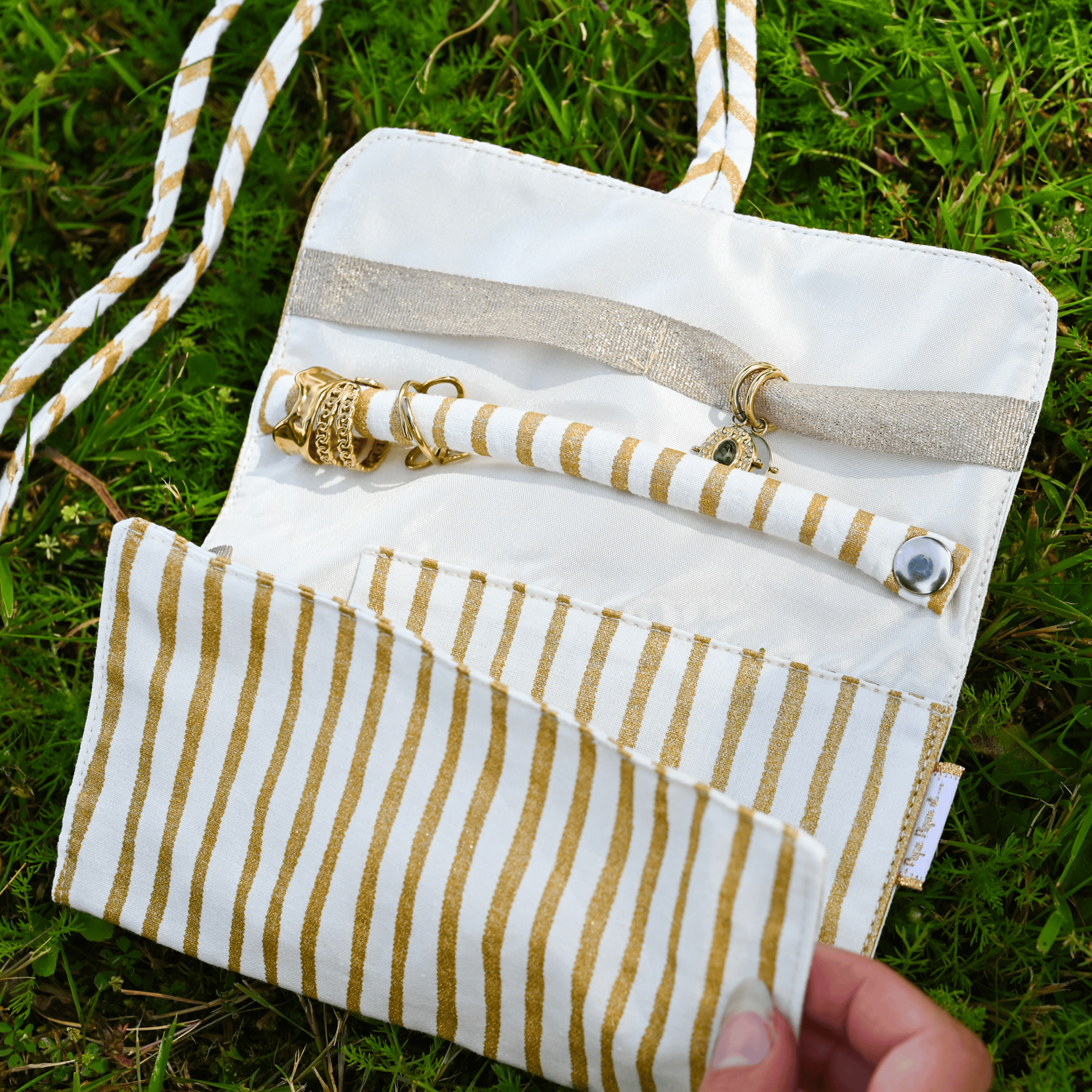 Pochette À Bijoux Rayé Or Blanc