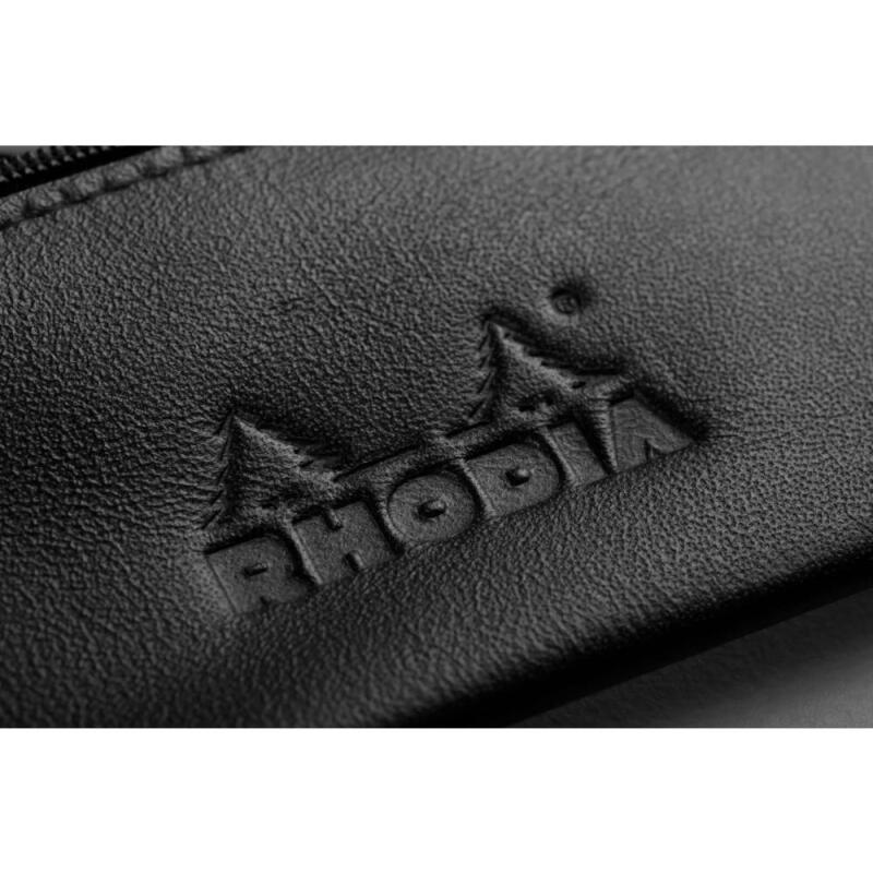 Rhodia ePURE trousse plate cuir véritable 22x8,5 cm - Noir