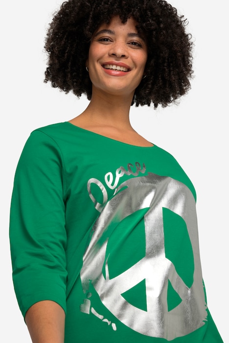 T-Shirt, Peace-Zeichen, Rundhals, 3/4-Ärmel