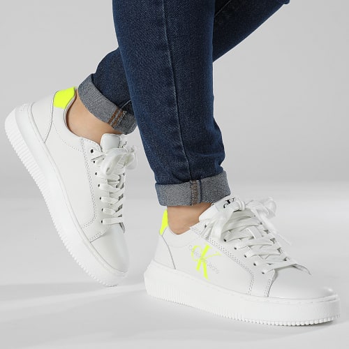 Baskets Femme Chunky Cupsole Lace Up Mono 0823 Bright White Safety Yellow