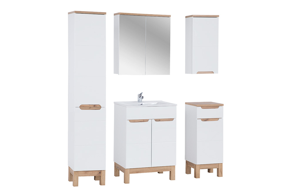 Comad Bali White 804 FSC hoge kast met wasmand 187x35cm eiken/wit
