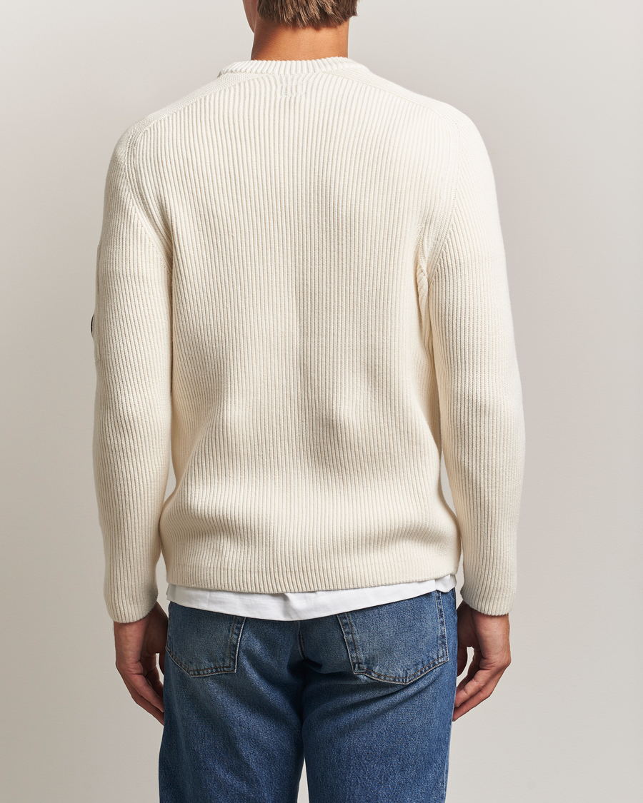 C.P. Company Full Rib Knitted Cotton Crew Neck White