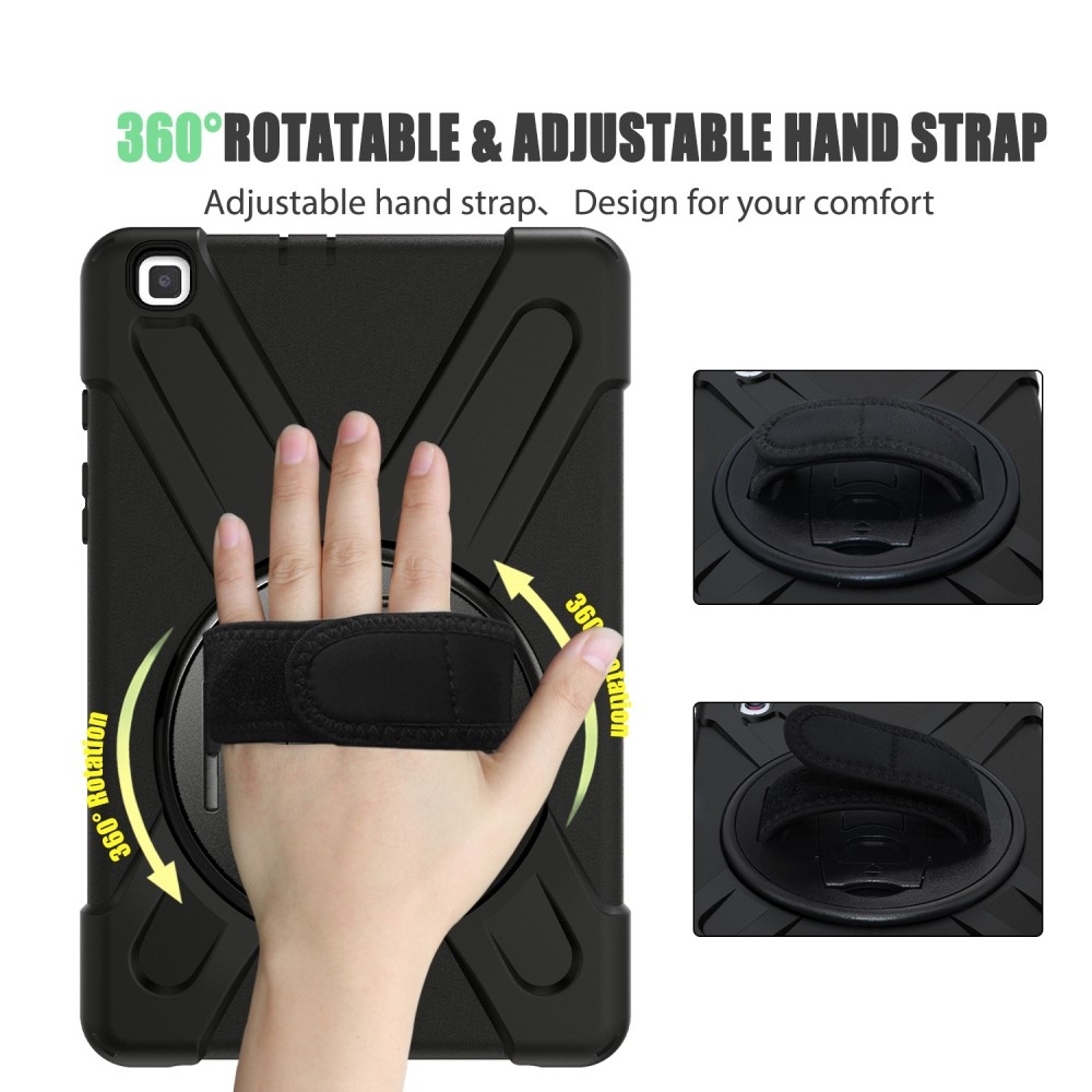 Samsung Galaxy Tab A 8.0 (2019) Hybrid Outdoor Silikon Case Hülle mit Aufsteller und Handschlaufe - Schwarz