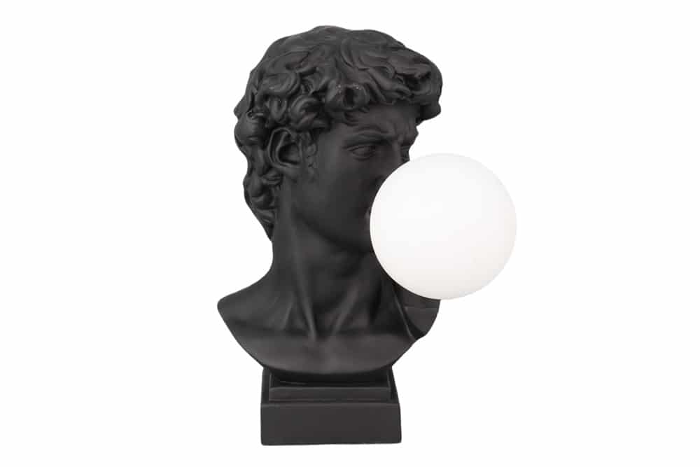 Handgefertigte Tischlampe DAVID 30cm schwarz Büste mit weißer Lampenkugel
