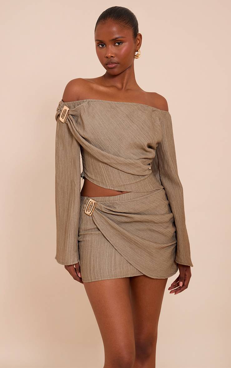 Champignon Ensemble Jupe Courte Texturée Taille Mi-haute