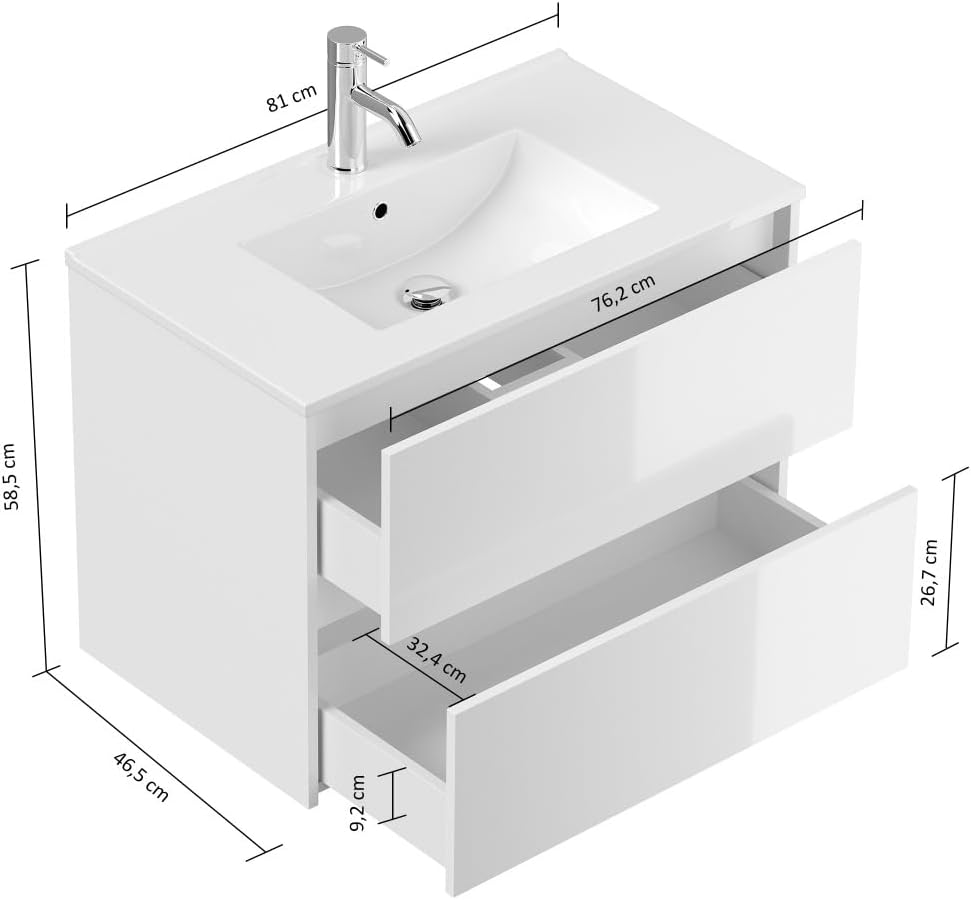 Magnolia Home Badmöbel Taifun & Waschtisch 80cm 2 Greifraum SoftClose Auszüge