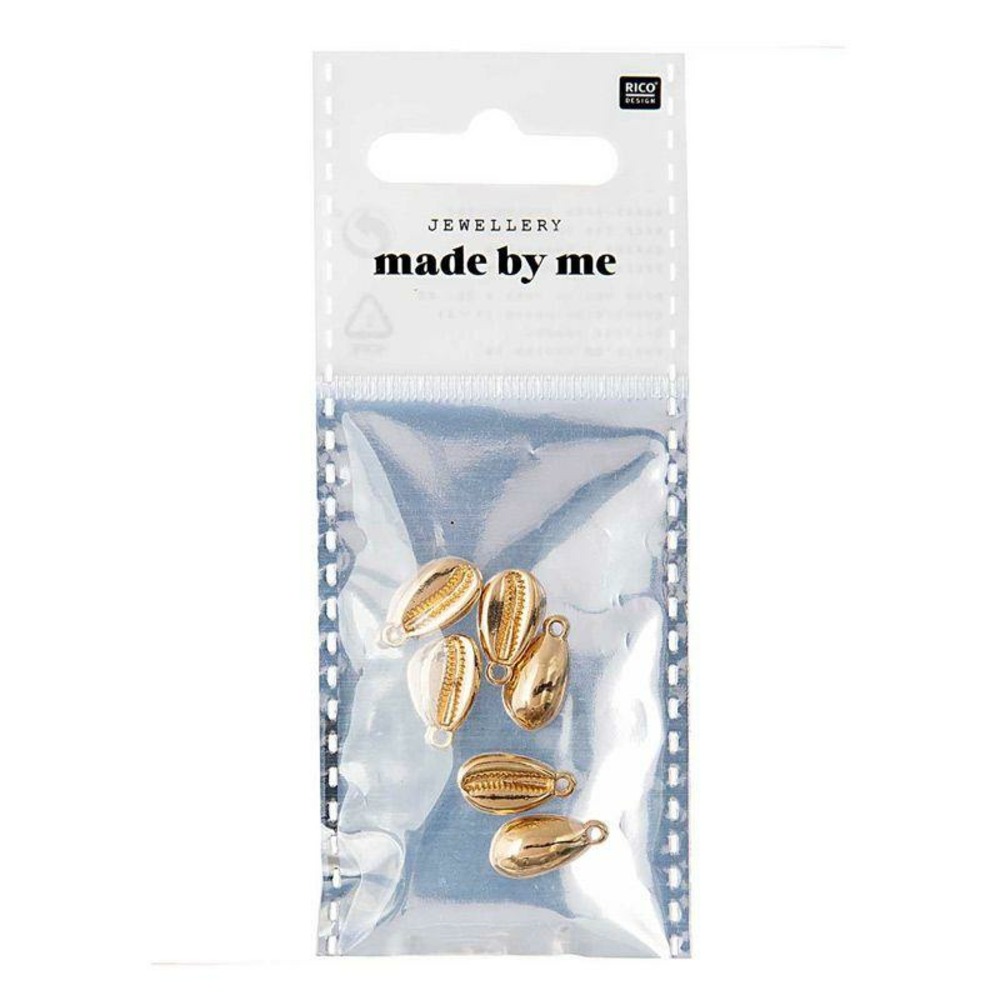 6 perles - coquillage or - 1 perforation