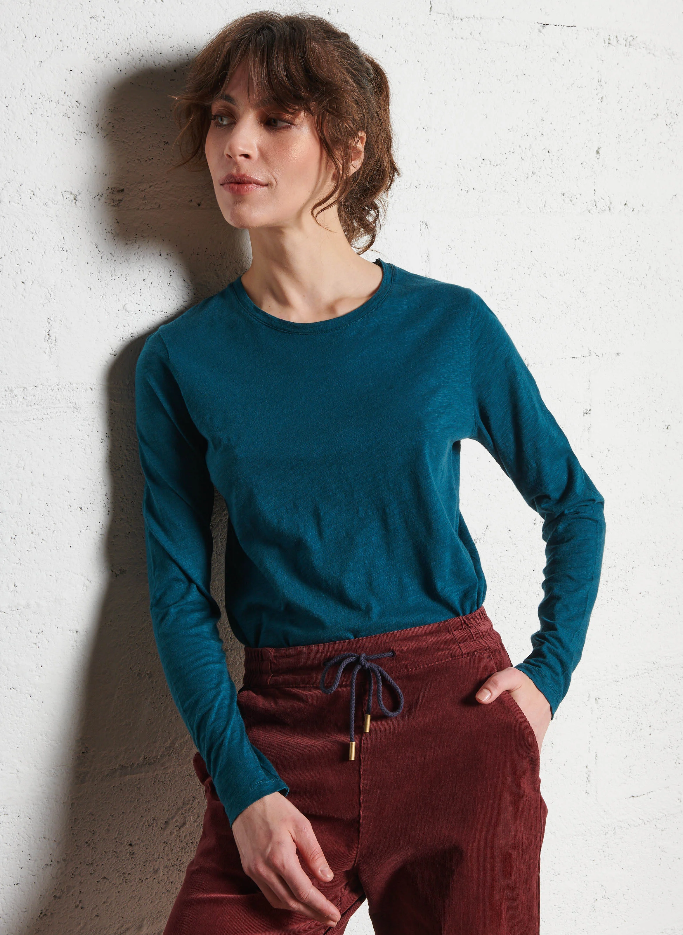 PERNILLE - Tee-shirt droit col rond en coton | Bleu