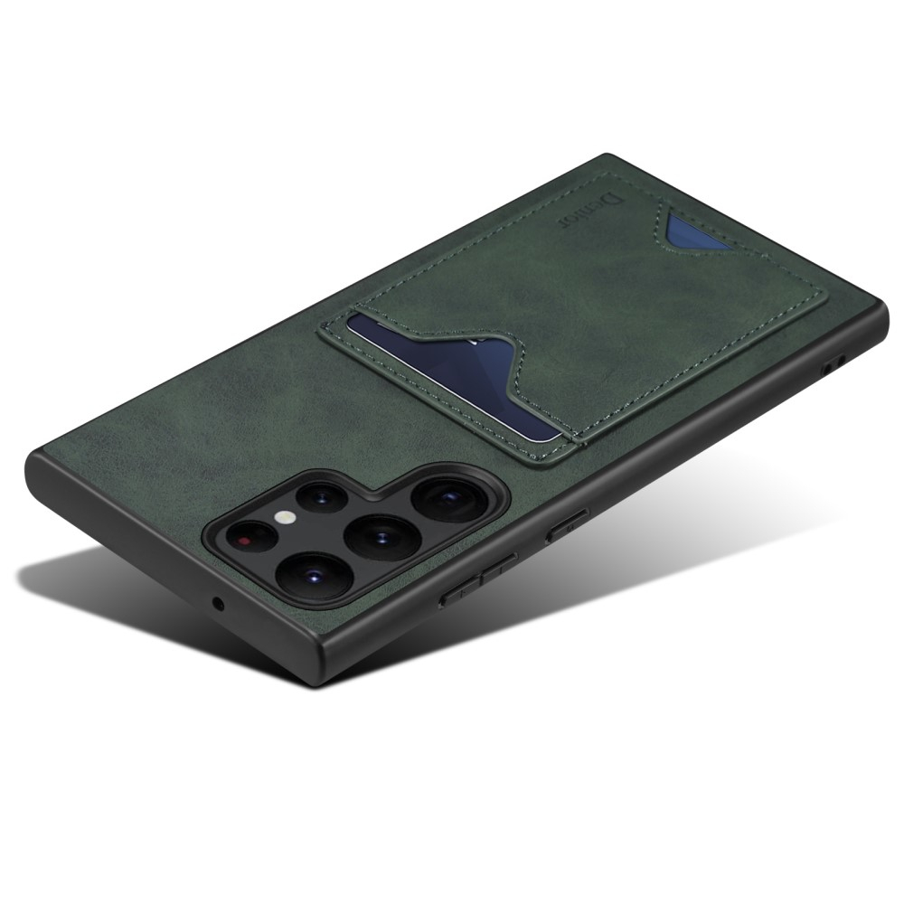 Samsung Galaxy S24 Ultra Hybrid Leder Hülle mit Magnetischem Kartenfach   Kickstand Aufsteller - Grün