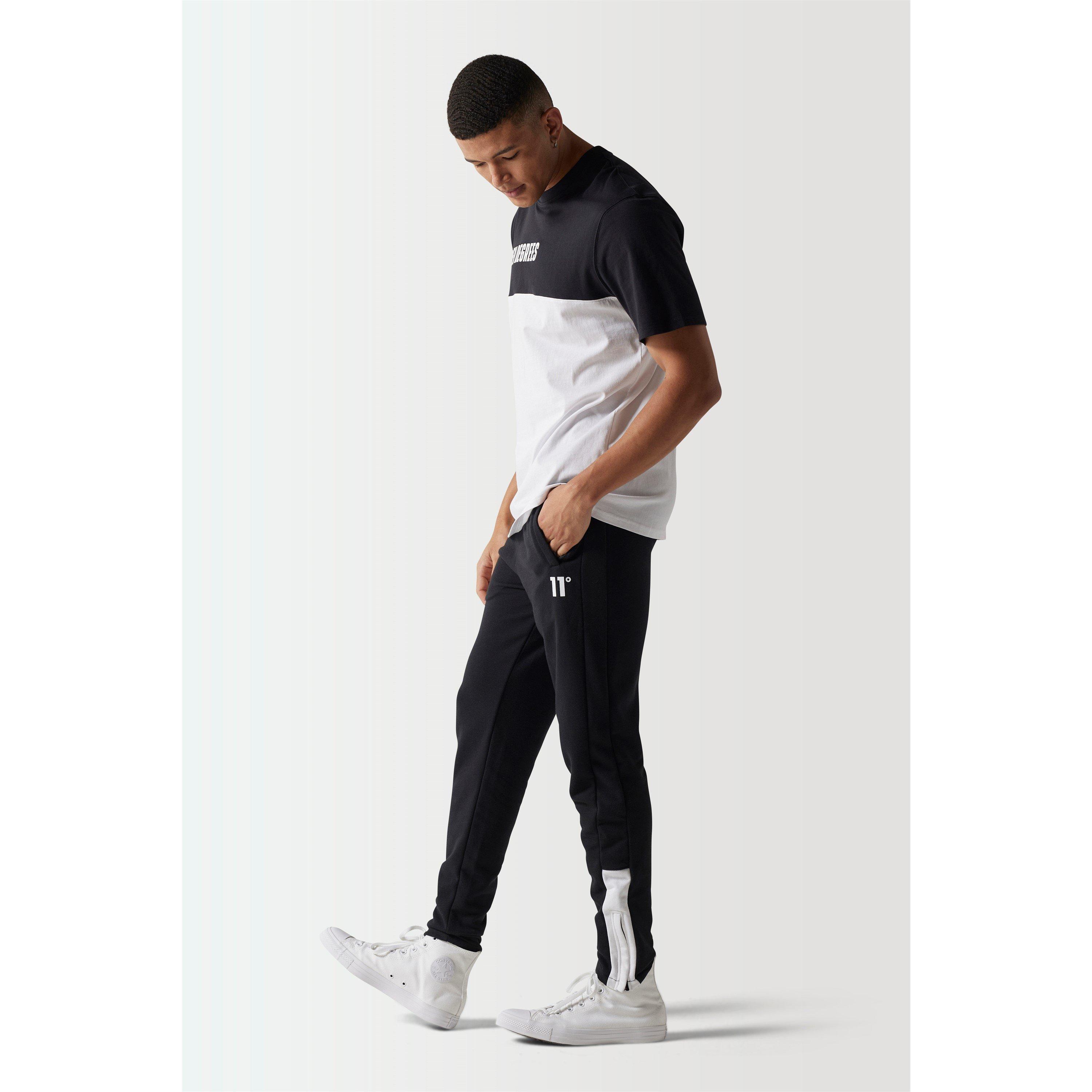 11 Degrees 11D Colour Block T Shirt White  Black