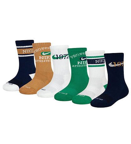 Nike Strømper - Cushioned - Dri-Fit - 6-pak -  Grøn/Navy/Hvid/Bru