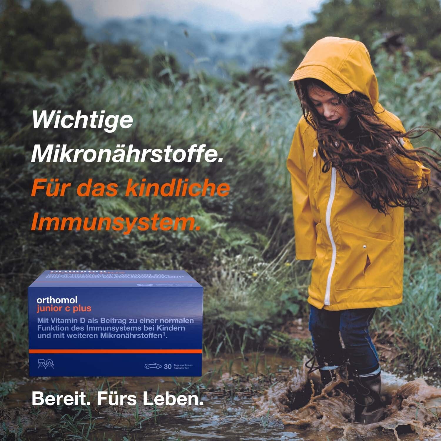 Orthomol junior C plus - mit Vitamin C als Beitrag zu einer normalen Funktion des Immunsystems - Waldfrucht-Geschmack - Kautabletten